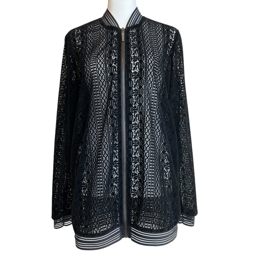 Elie Tahari Women’s Lace Topper Trench Duster Bomber Jacket Zip Cardigan XS NWOT